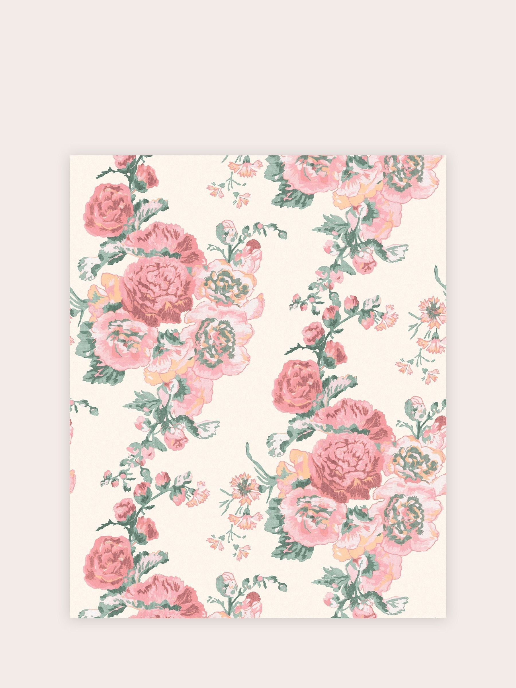 Laura Ashley Koral Pink Hollyhock tapetprøve (britisk merke)