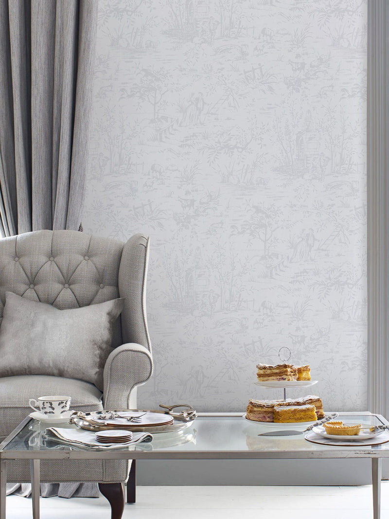 Laura Ashley Dark Seaspray Toile de Joy Wallpaper Sample A4