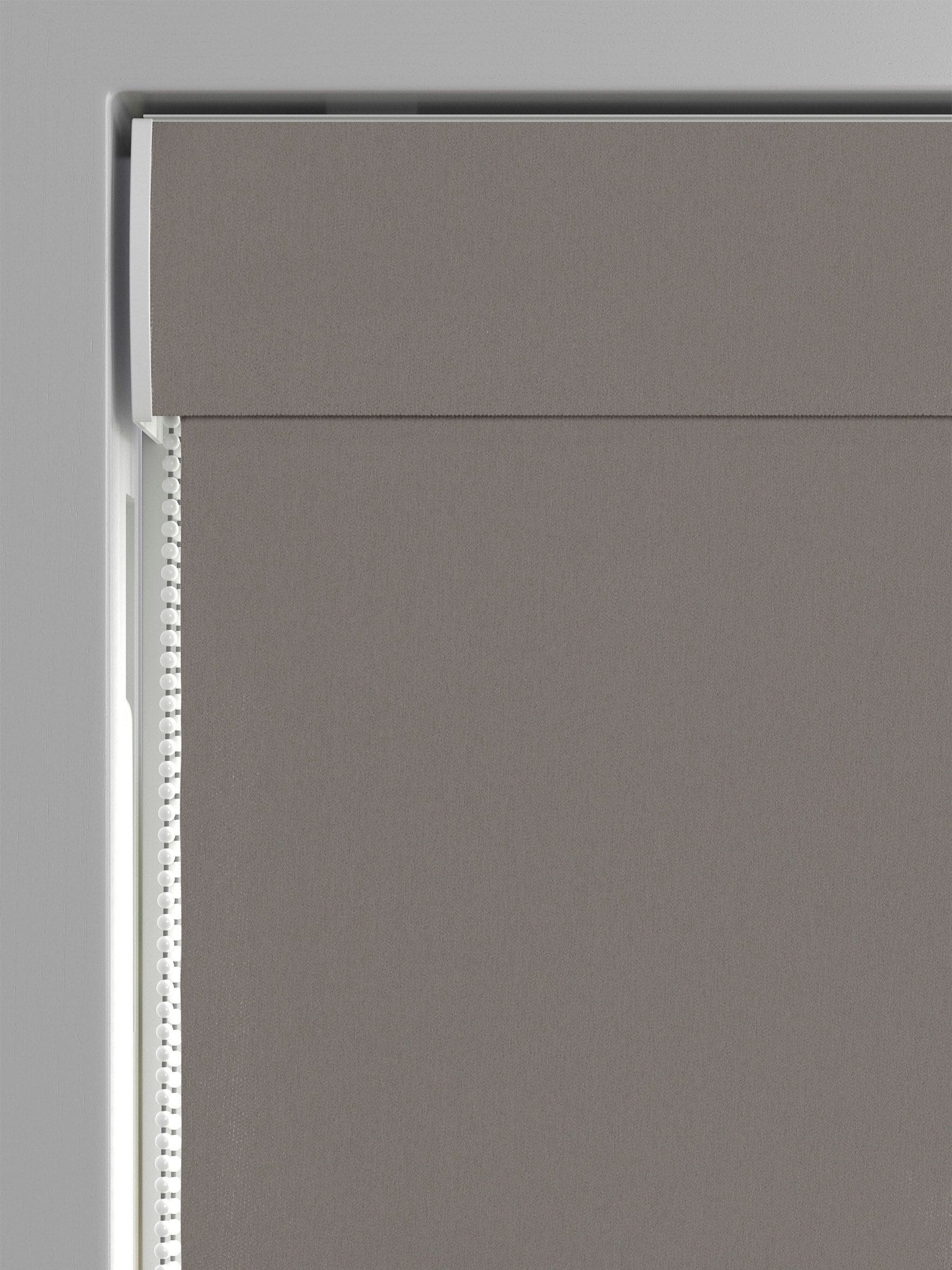 Natural Dove Velvet Roman blind in light grey, imported from the UK