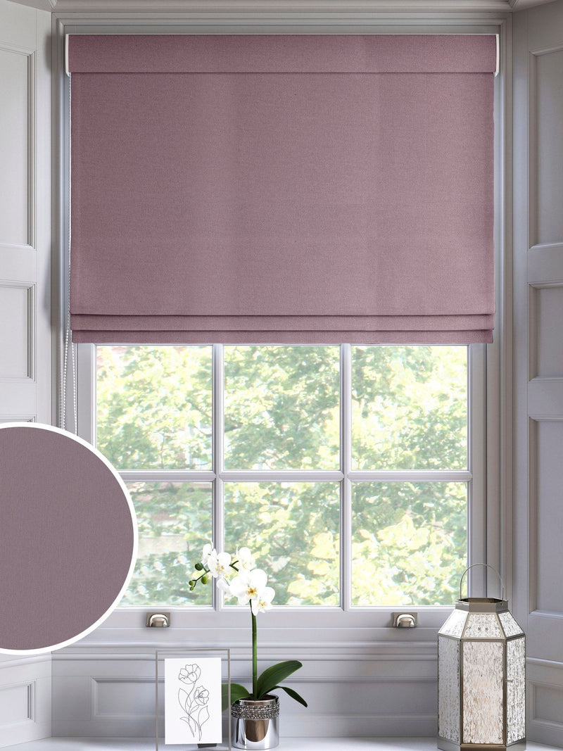 Montero mauve velvet roman blinds, imported from the UK