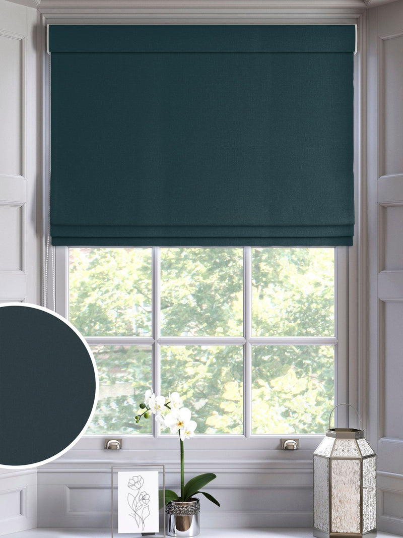 Peacock teal velvet roman blind made to measure, UK version