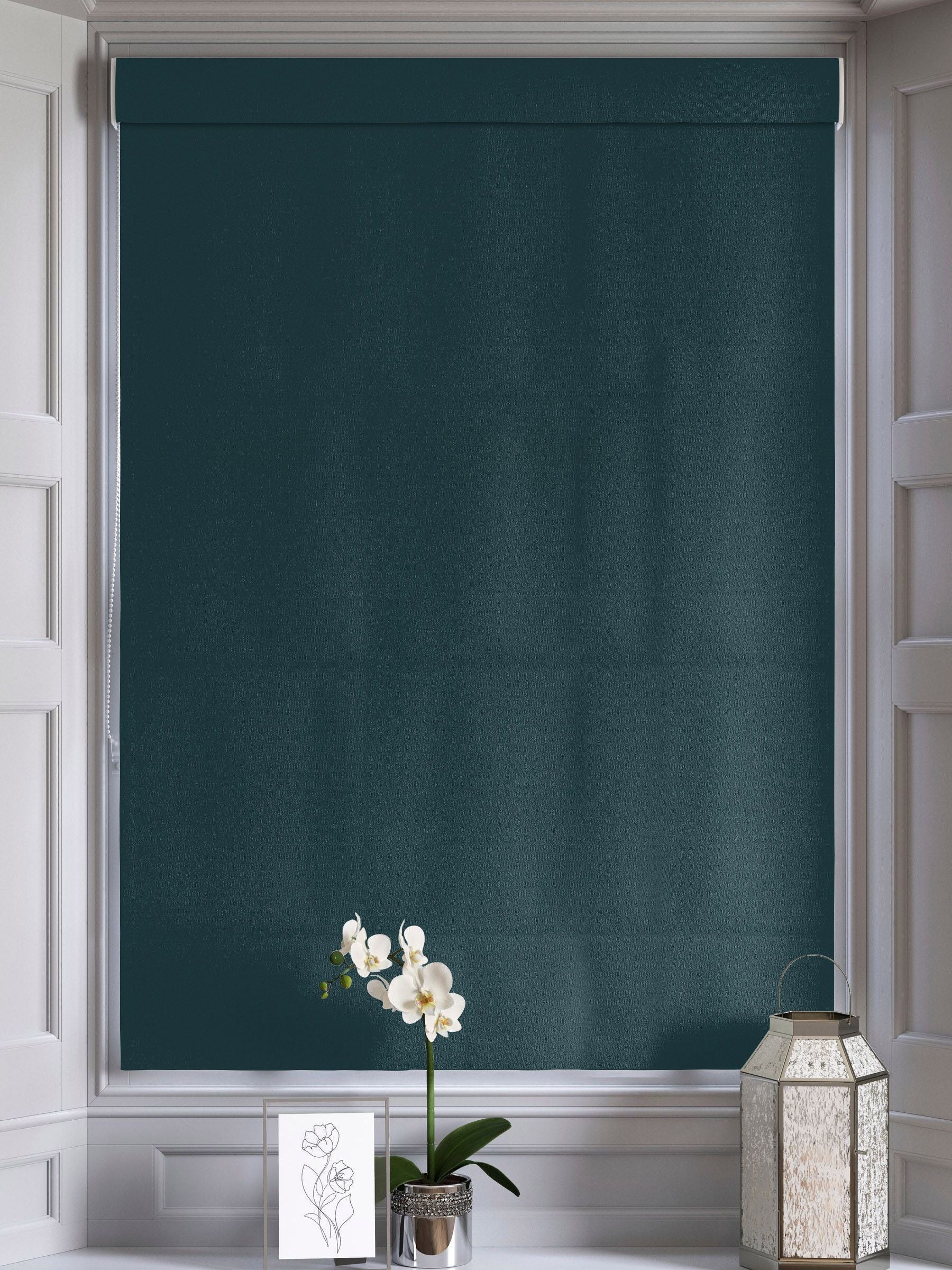 Peacock teal velvet roman blind made to measure, UK version