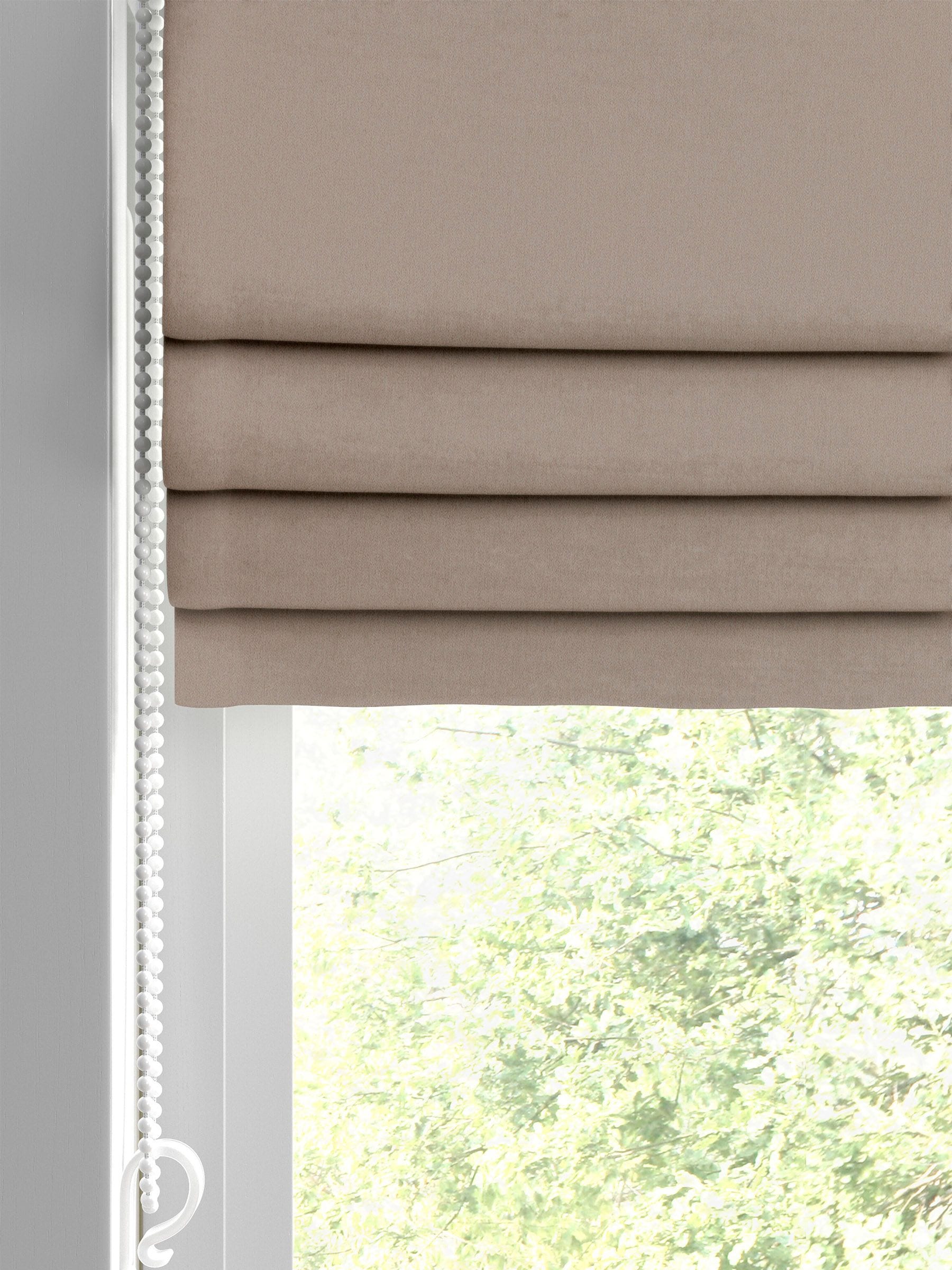 Montero velvet roman blinds in putty natural, imported from the UK