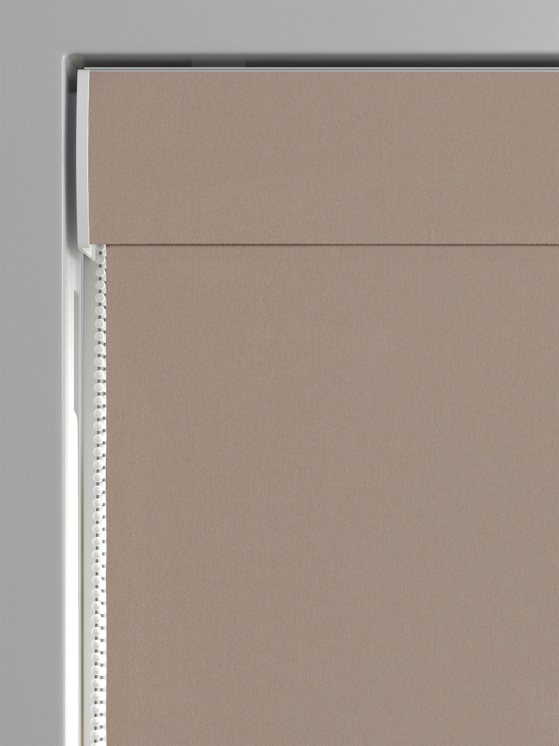Montero velvet roman blinds in putty natural, imported from the UK
