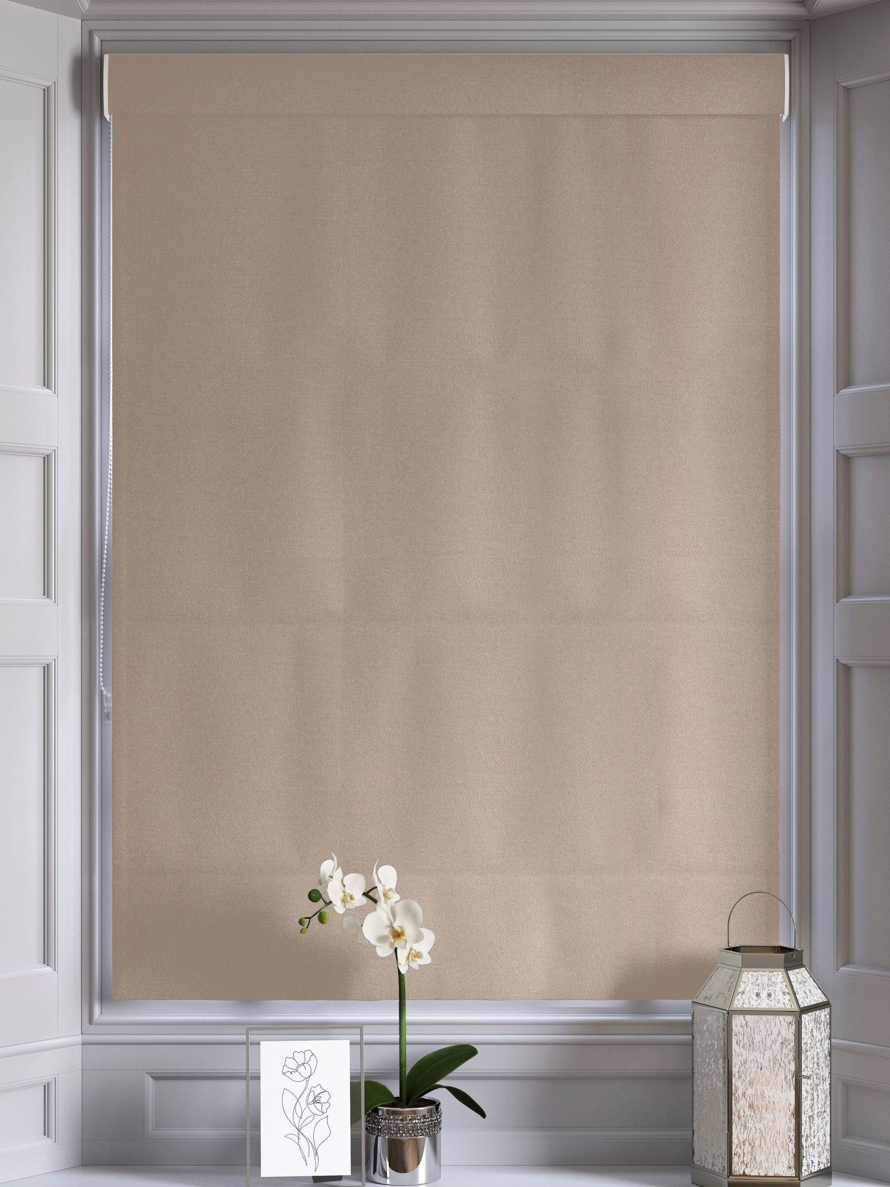 Montero velvet roman blinds in putty natural, imported from the UK