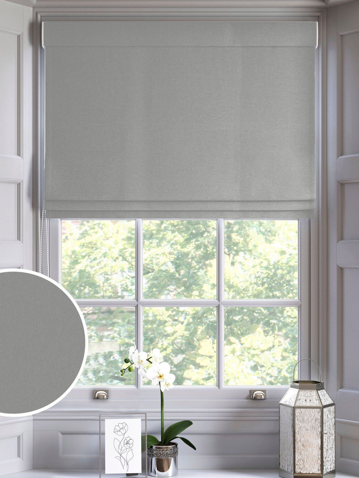 Montero velvet roman blind silver grey made to measure, imported from the UK