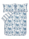Laura Ashley Blue Midnight Reversible 100% Cotton Sateen 200 Thread Count Tuileries Duvet Cover and Pillowcase Set