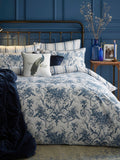 Laura Ashley Blue Midnight Reversible 100% Cotton Sateen 200 Thread Count Tuileries Duvet Cover and Pillowcase Set