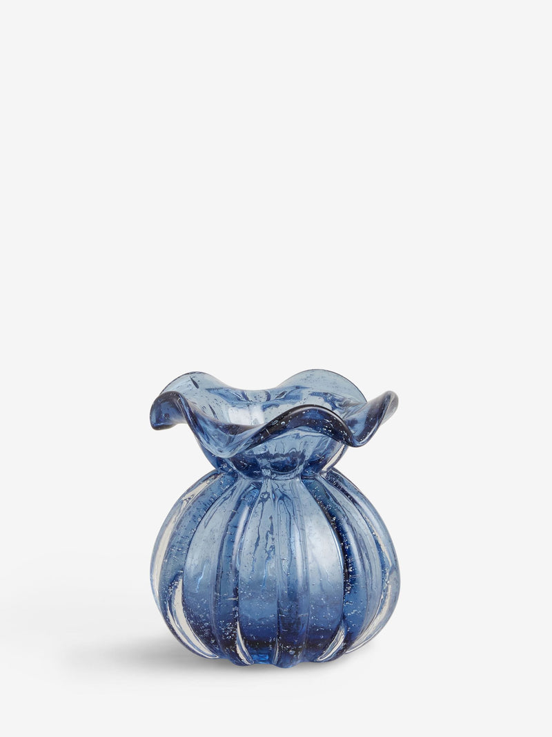 Mini jarrón de cerámica azul estriado para flores - Producto británico