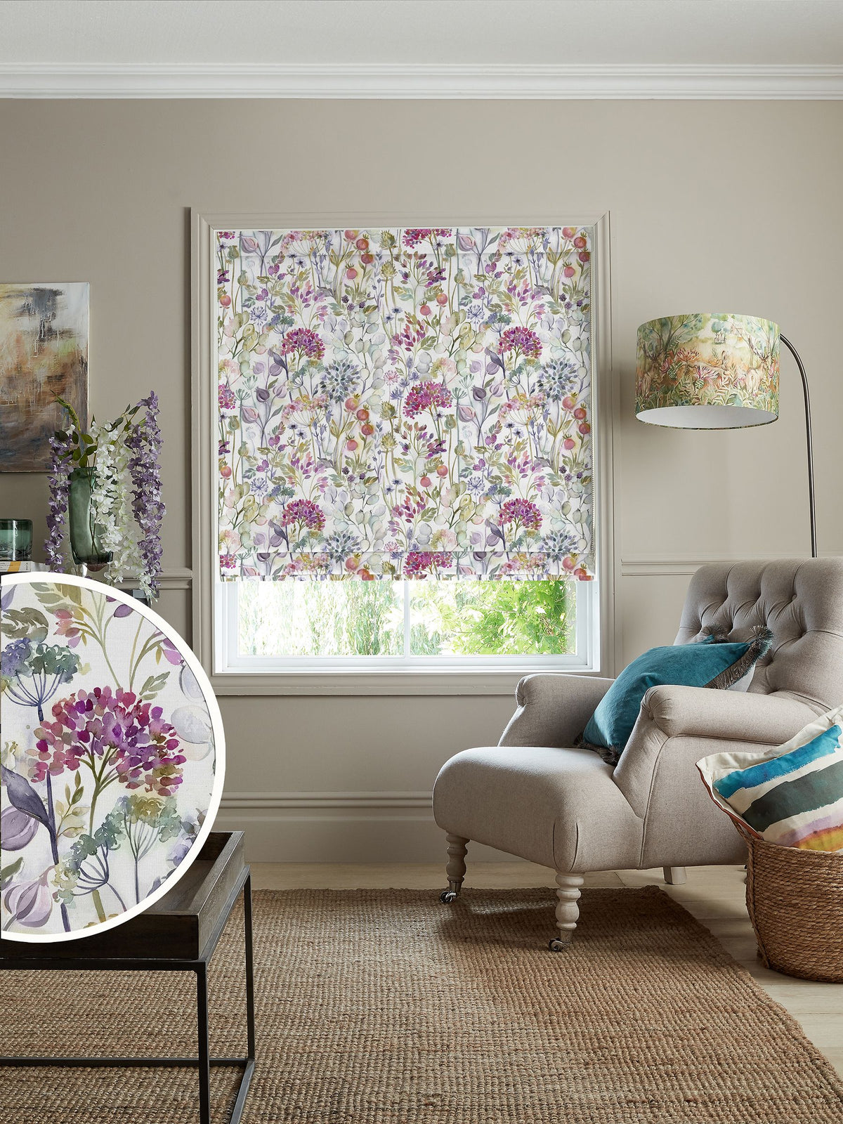 Voyage Maison Lotus purple country hedgerow roman blind, UK version