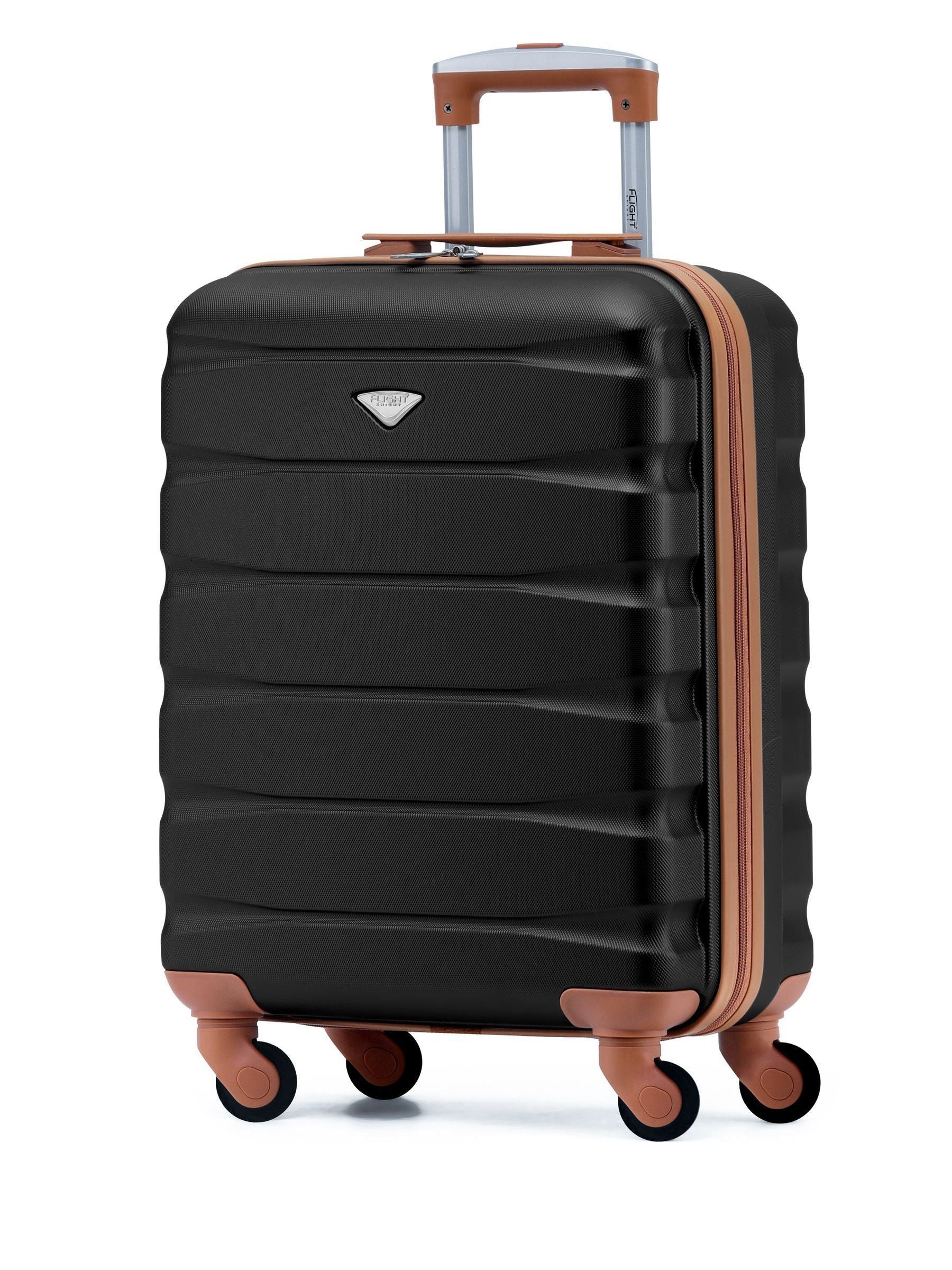 Flight Knight Black/Tan 55x40x20cm Ryanair Priority 4 Wheel ABS Hard Case Cabin Carry On Hand Luggage