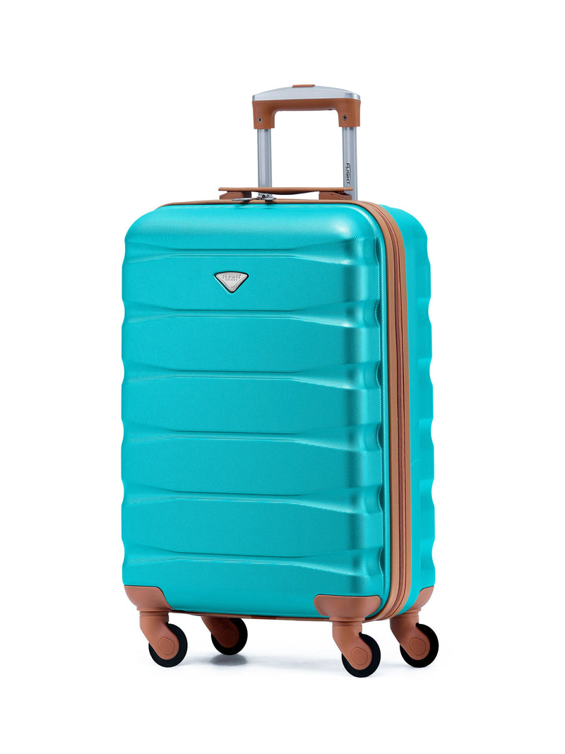 Flight Knight Aqua/Tan 55x40x20cm Ryanair Priority 4 Wheel ABS Hard Case Cabin Carry On Hand Luggage