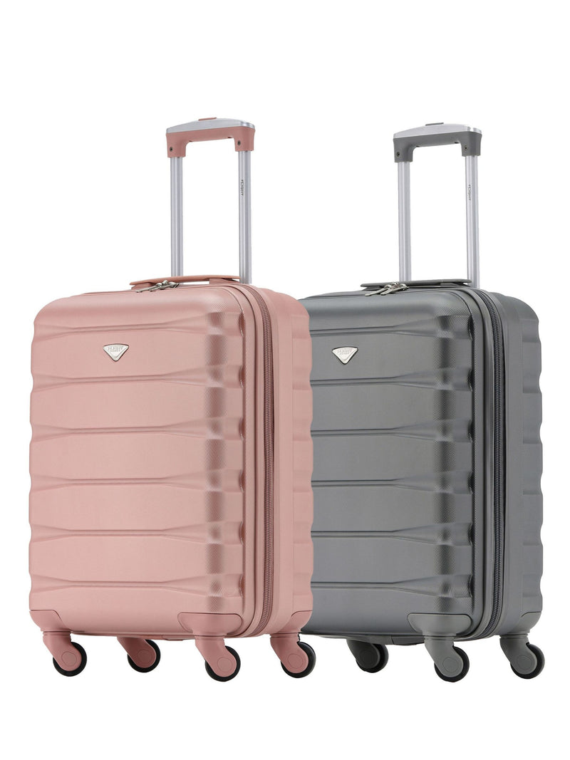 Flight Knight Rose Gold + Black ABS Hard Case Cabin Carry-On Suitcase Set 55x40x20cm
