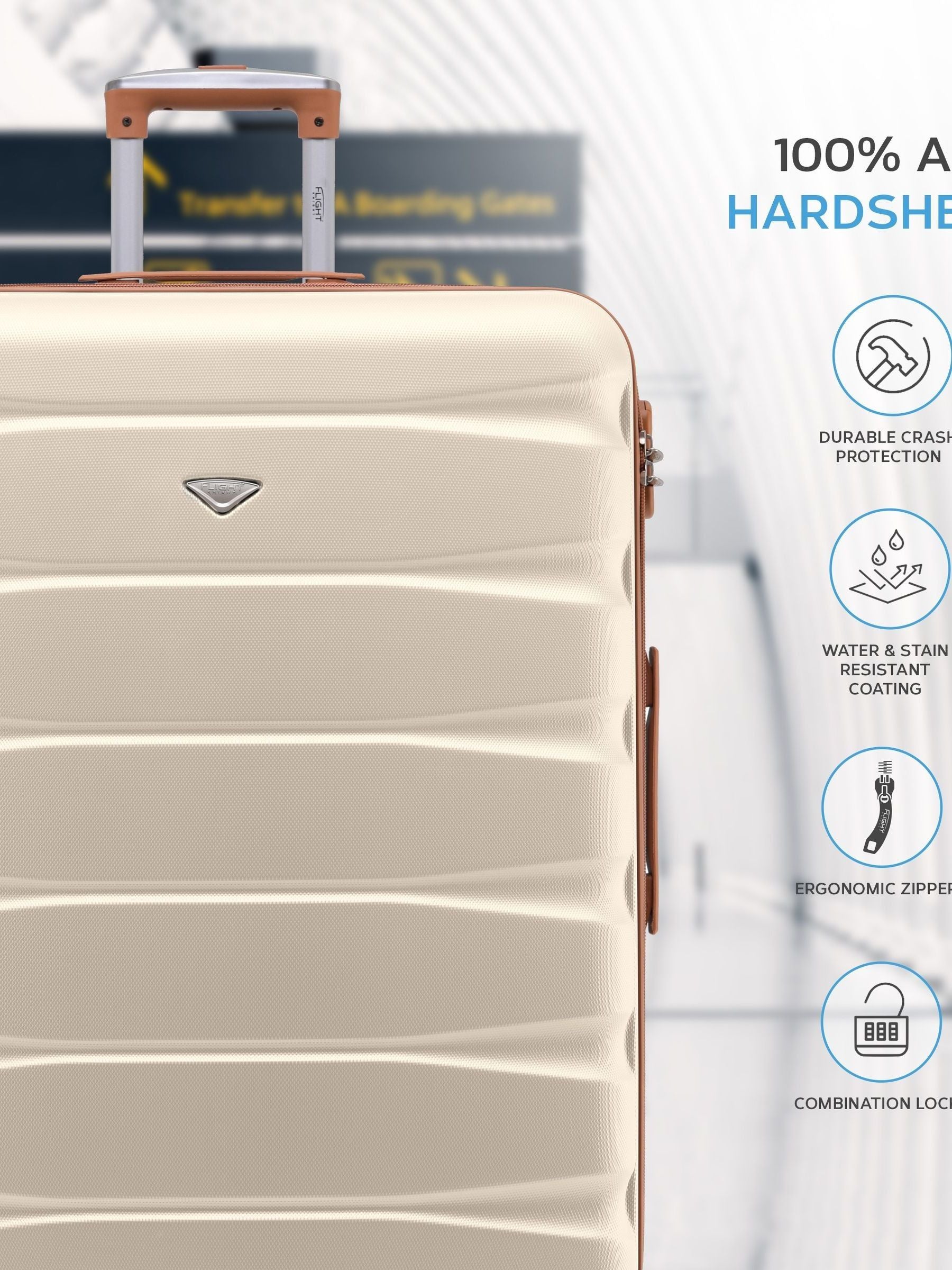 Flight Knight cream large hardcase suitcase 29 inch, imported from the UK