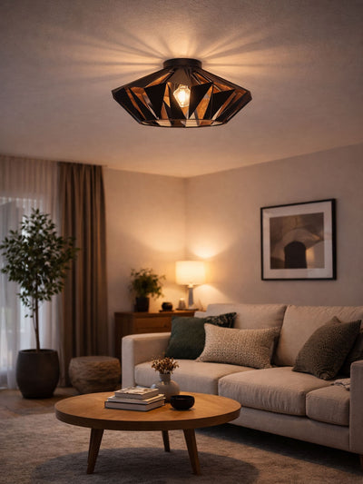 Next Eglo Black/Copper Carlton 6 1 Light Flush Ceiling Light- Buy online at McGrocer