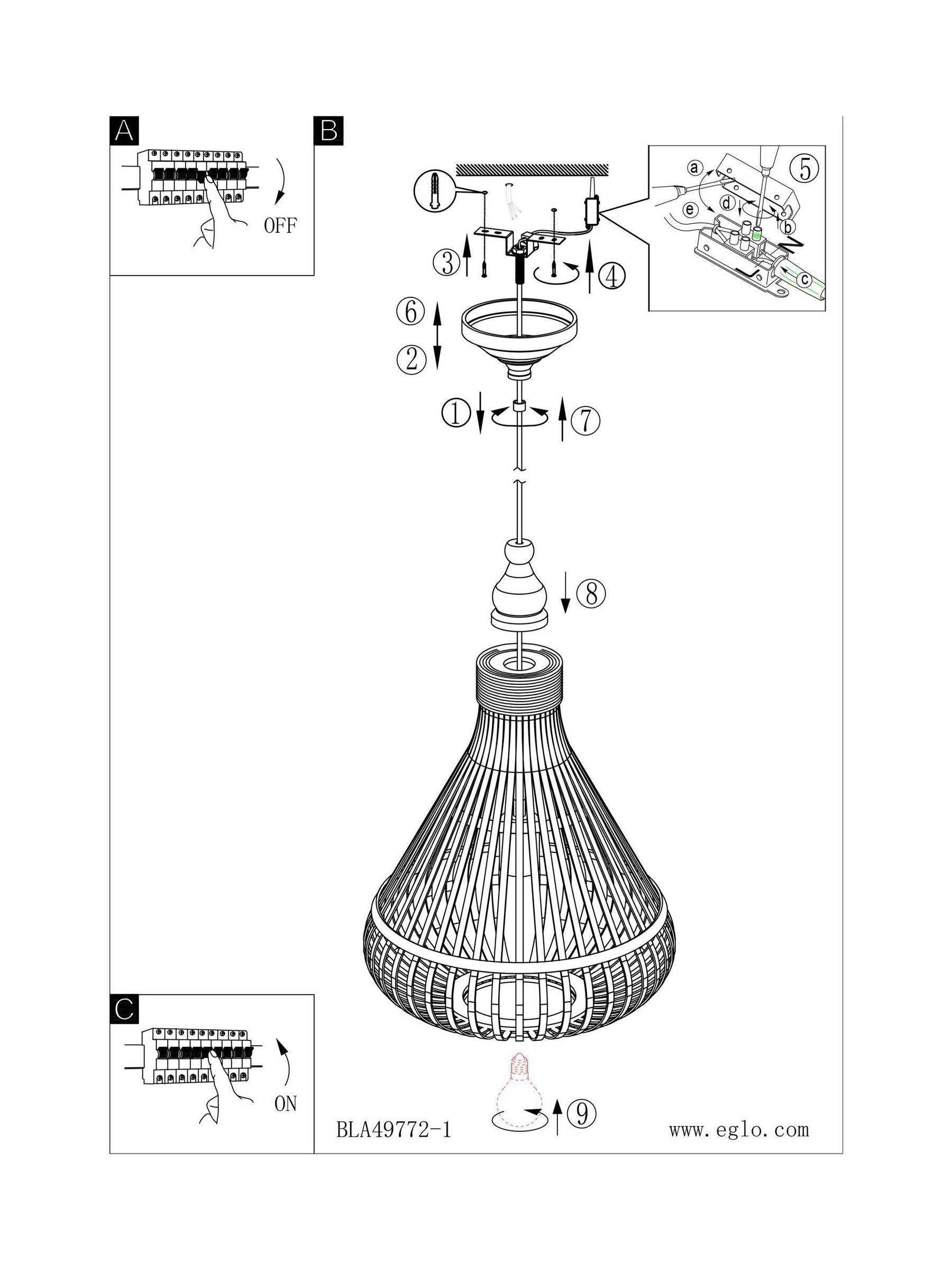 Eglo natural Amsfield rattan teardrop ceiling light pendant - British product