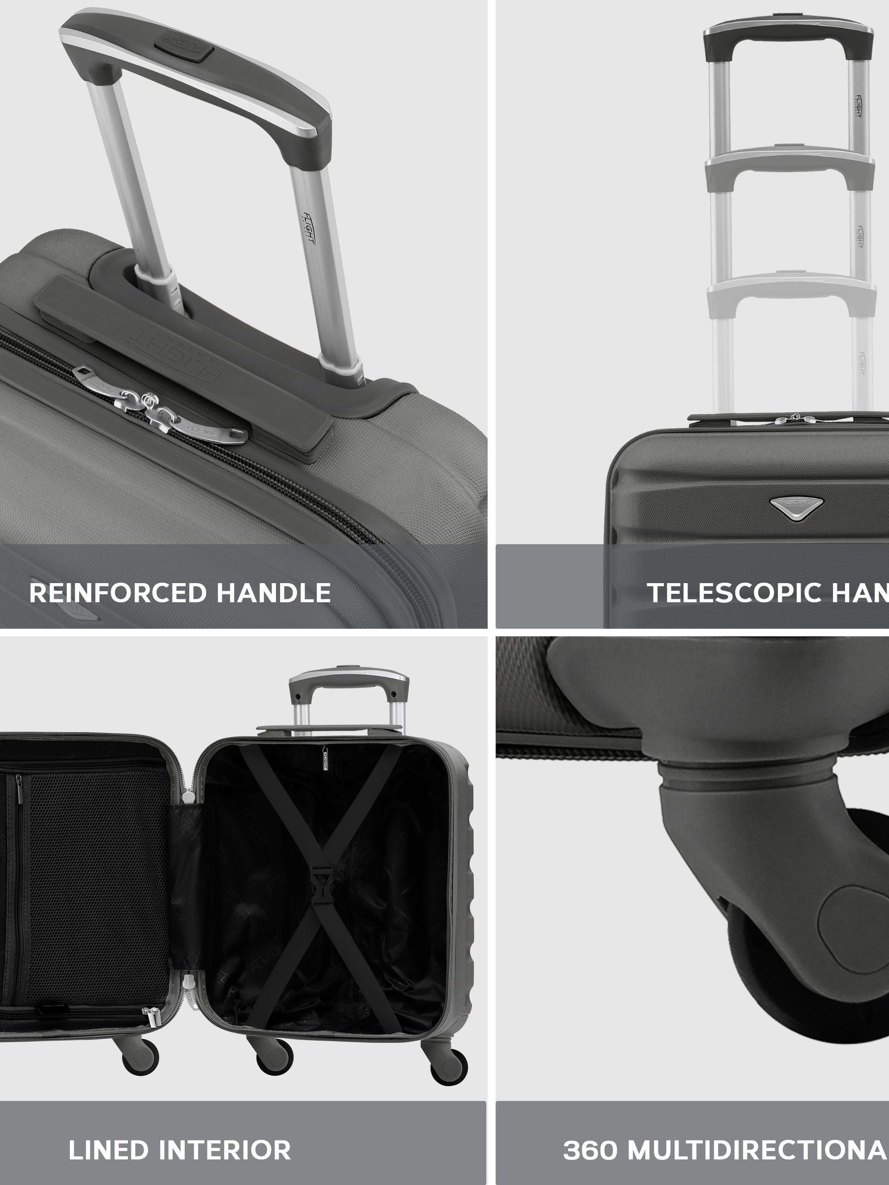 Flight Knight charcoal cabin suitcase set 45x36x20cm (British brand)