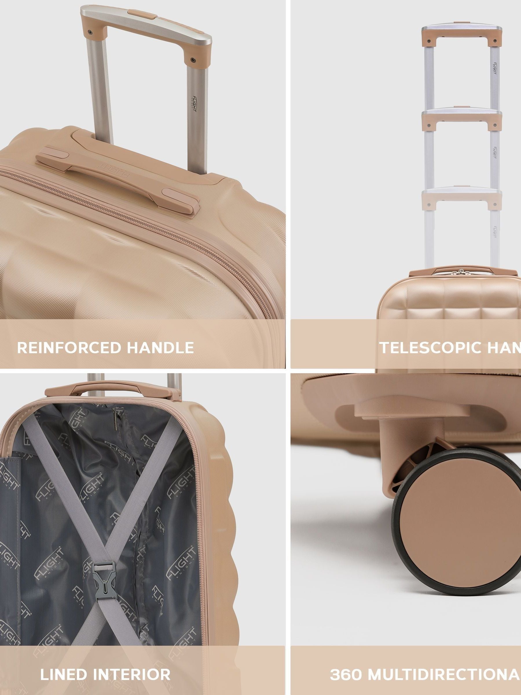 Flight Knight Champagne Medium Large Hardcase Printed Lightweight Check-In Suitcase with 4 Wheels