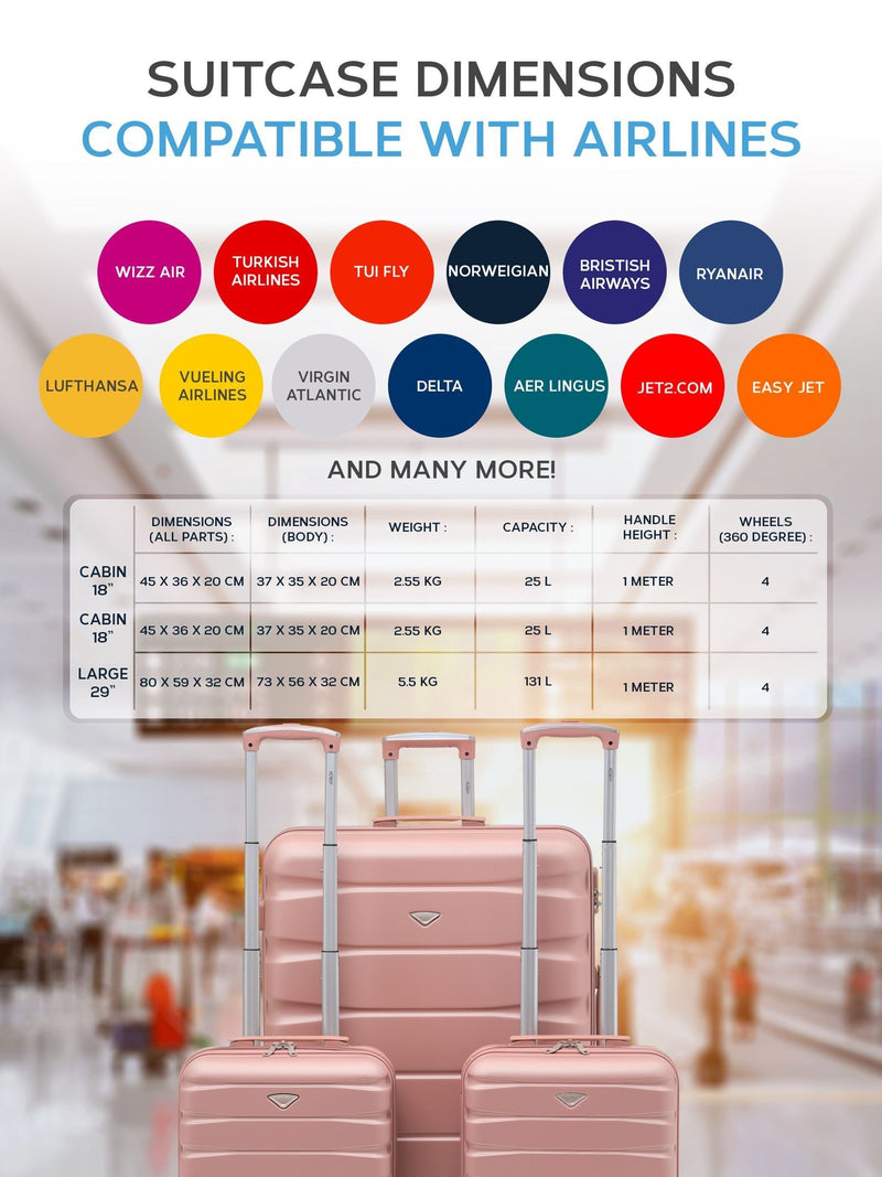 Flight Knight rose gold luggage set with underseat bags, imported from the UK