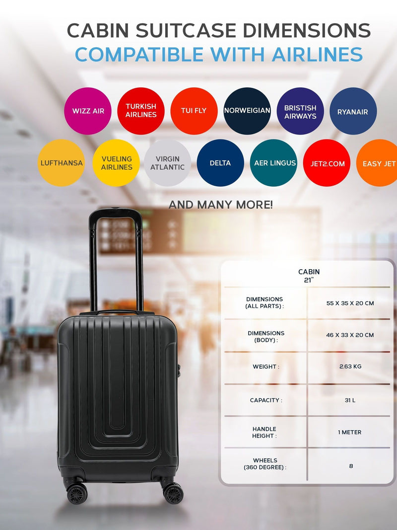 Flight Knight black anthracite hard shell cabin suitcase set 55x35x20cm - British product