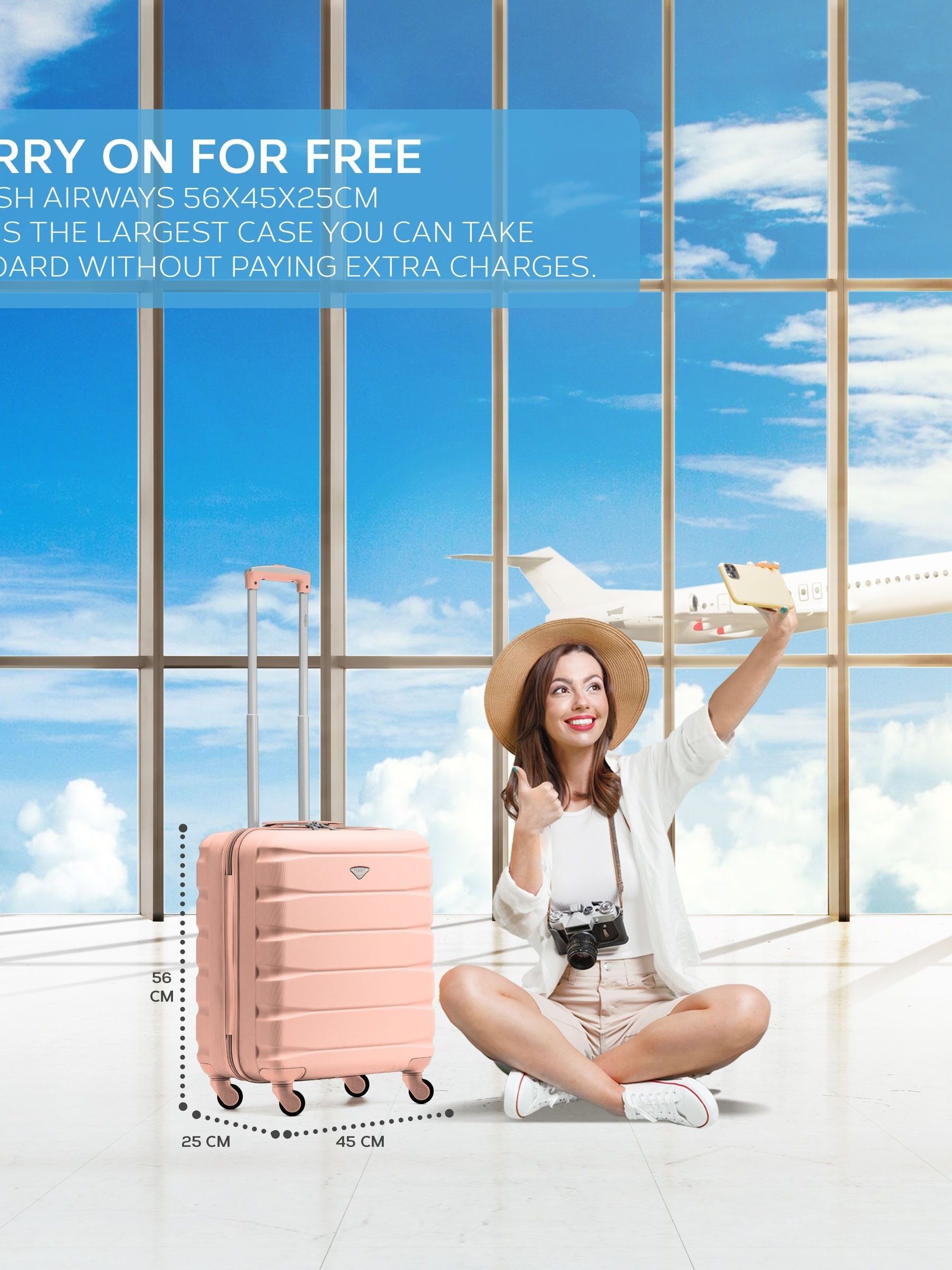 Flight Knight cabin suitcase set Rose Gold Burgundy 55x40x20cm- British product