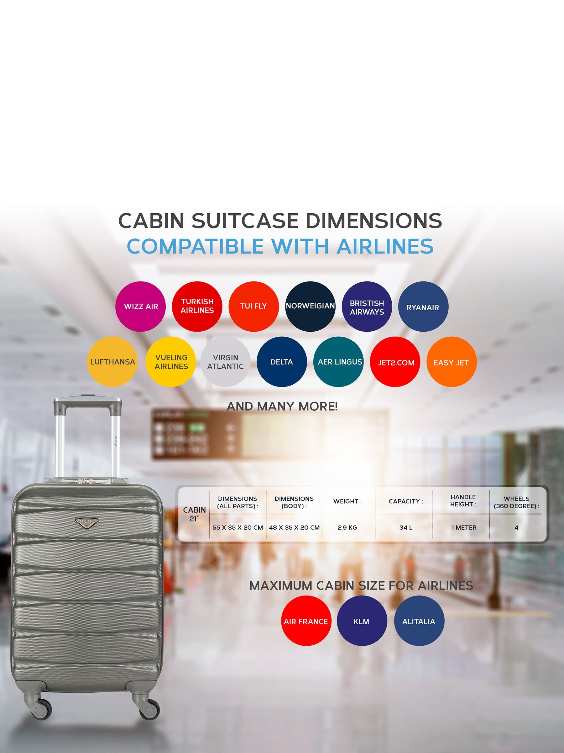 Flight Knight charcoal suitcase set 55x35x20cm (British brand)
