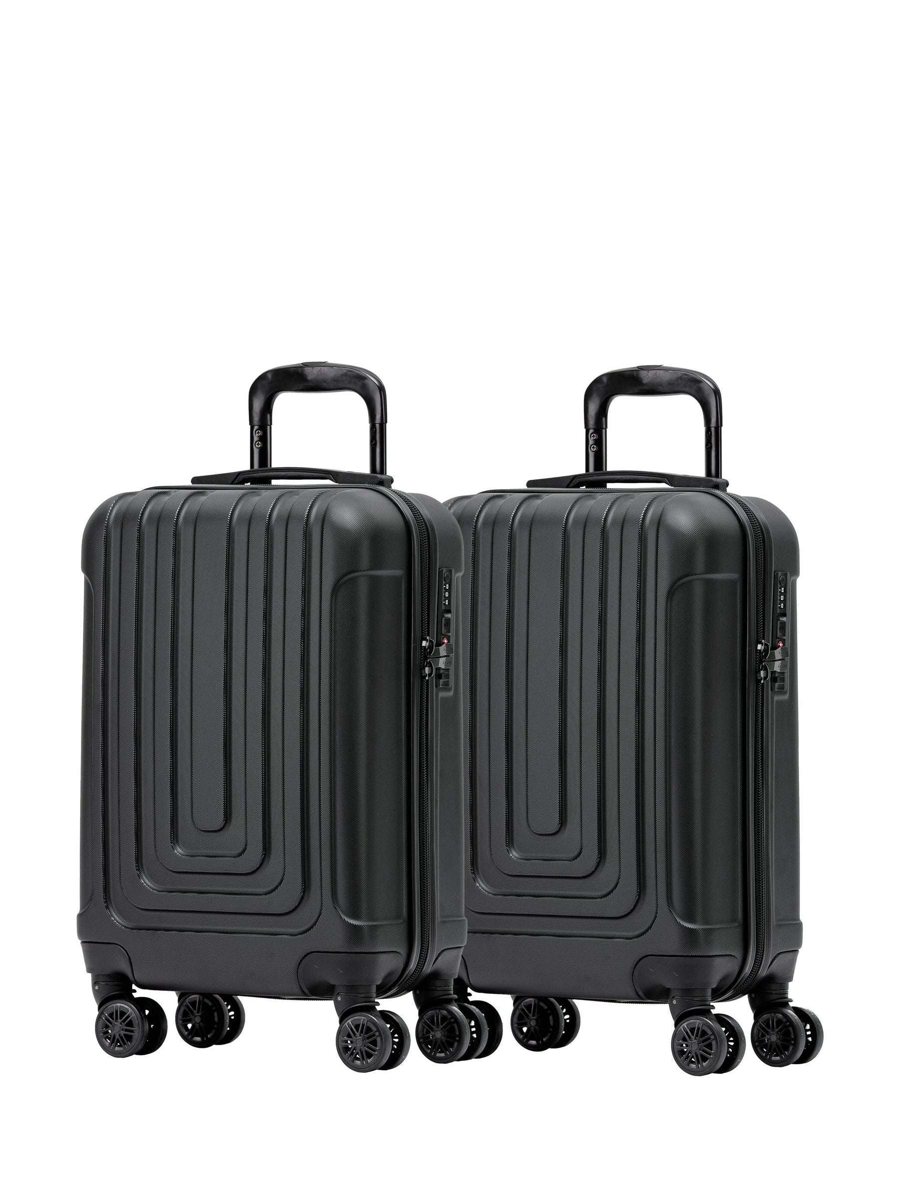 Flight Knight Black + Anthracite Hard Shell Cabin Suitcase Set of 2 55x35x20cm