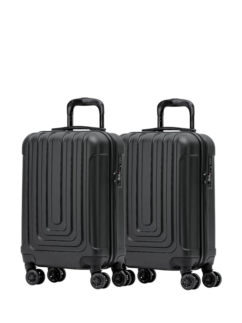 Flight Knight Black + Anthracite Hard Shell Cabin Suitcase Set of 2 55x35x20cm