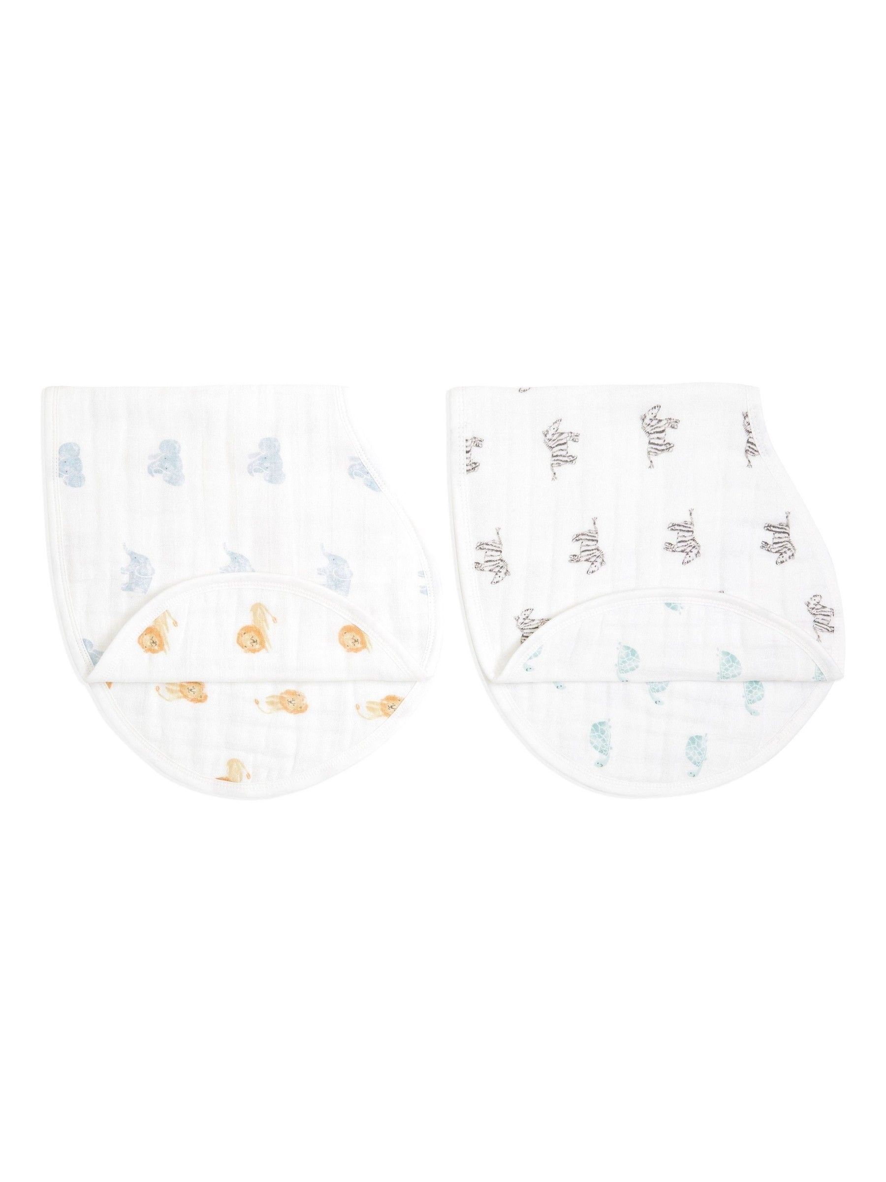 aden + anais white cotton muslin burpy bibs 2 pack, imported from the UK