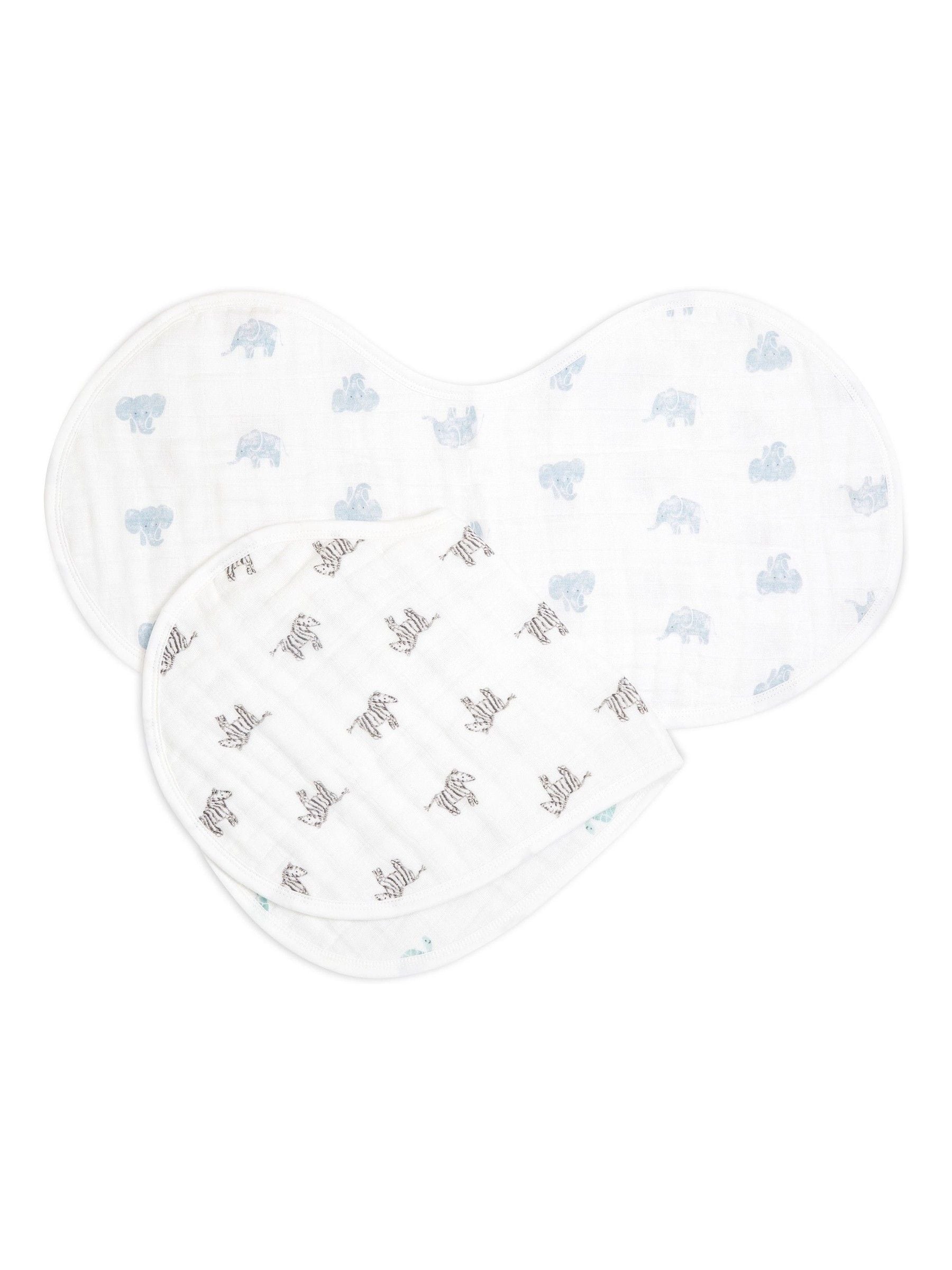 aden + anais white cotton muslin burpy bibs 2 pack, imported from the UK