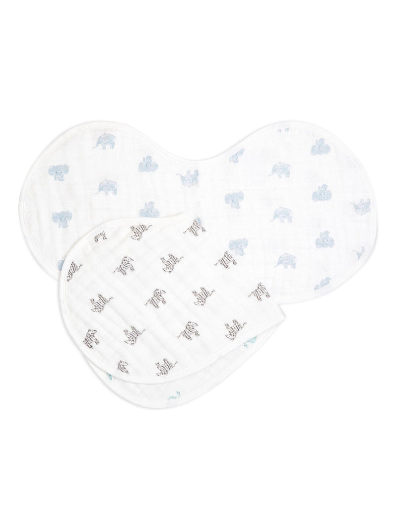 aden + anais white cotton muslin burpy bibs 2 pack, imported from the UK