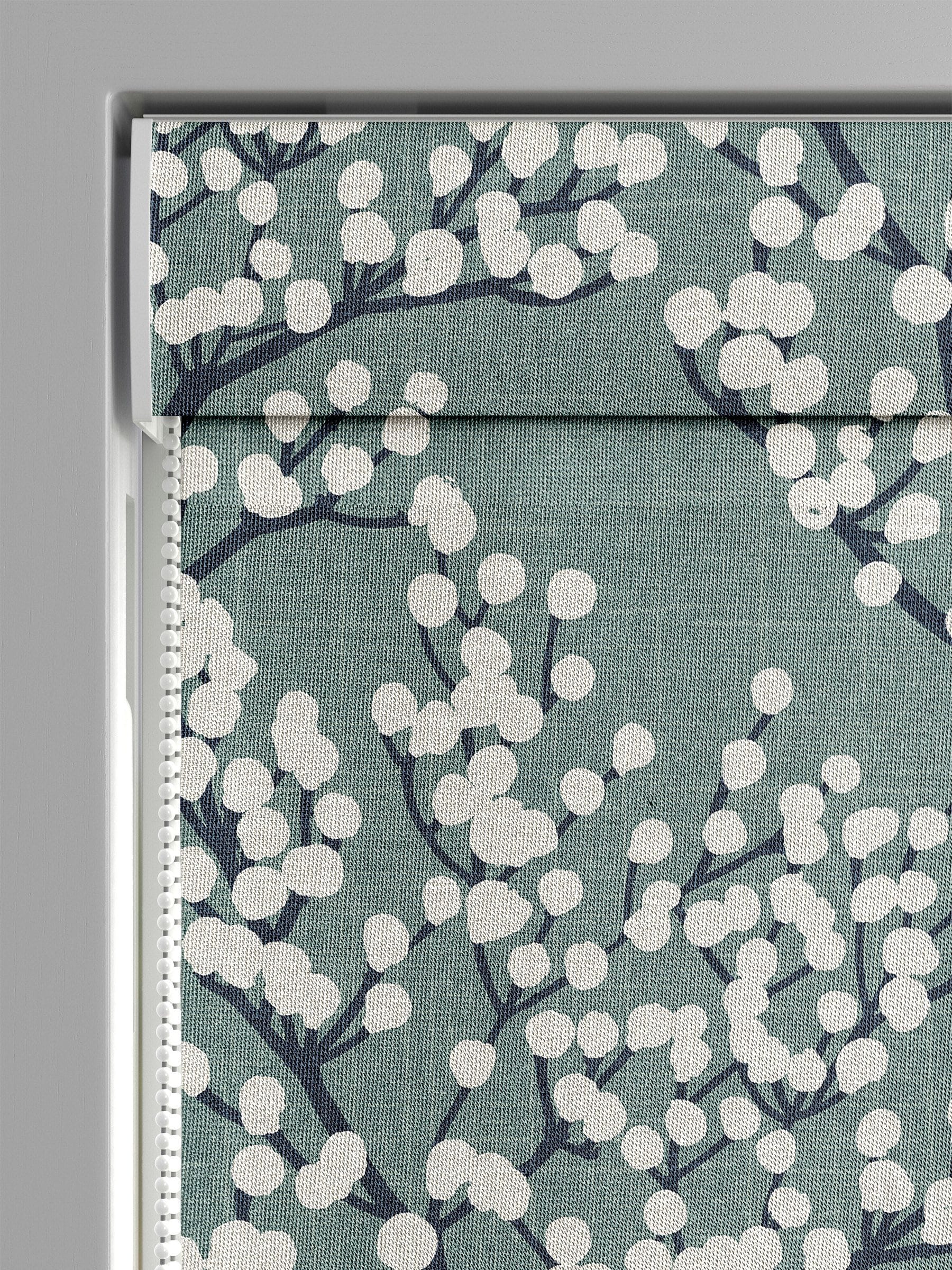 Blue Grove teal roman blind with white blossoms - British product
