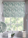 Blue Grove teal roman blind with white blossoms - British product