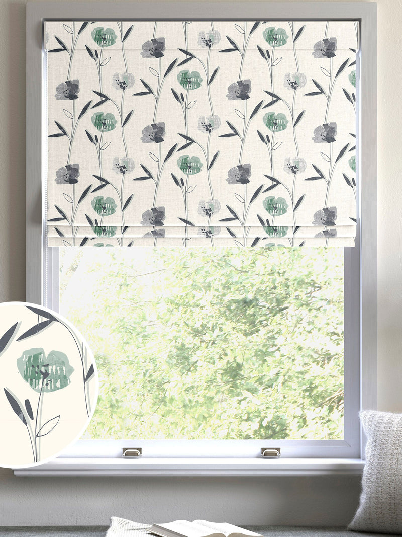 Green Hetty roman blind floral pattern 100% cotton, imported from the UK