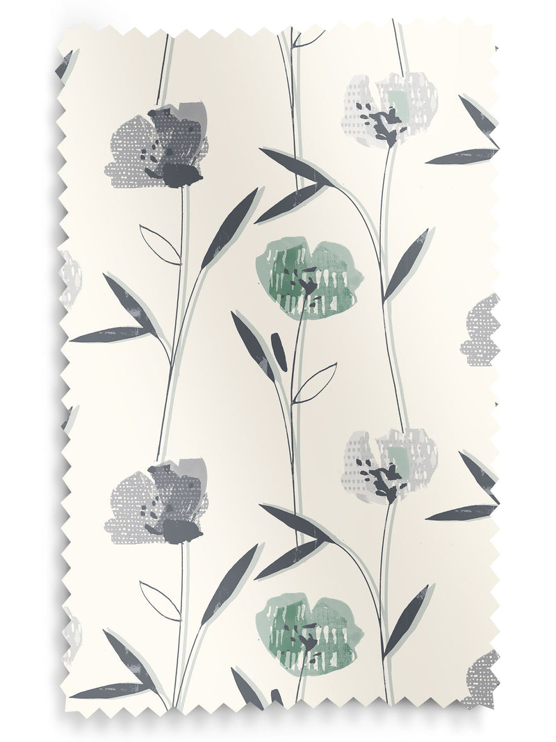 Green Hetty roman blind floral pattern 100% cotton, imported from the UK