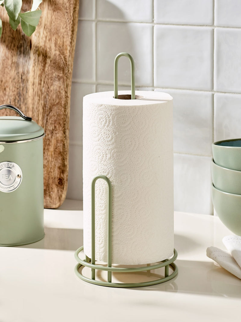 Sage green wire kitchen roll holder (British brand)