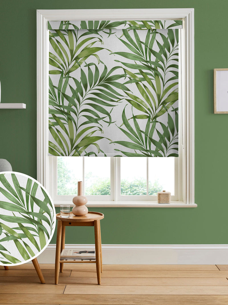 Graham & Brown Lush Green Yasuni roller blind, imported from the UK