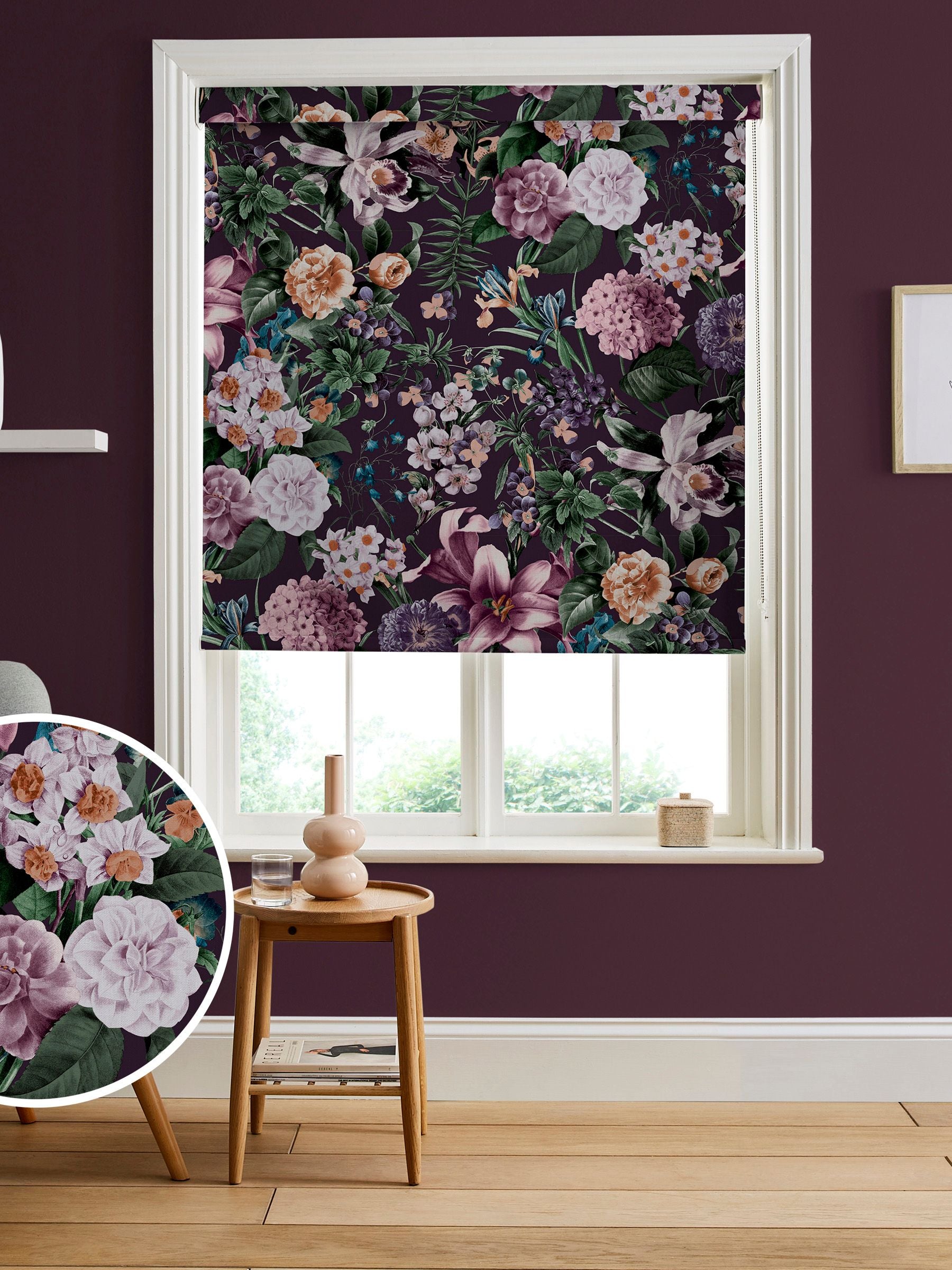 Graham & Brown Amethyst Purple Glasshouse roller blind, imported from the UK
