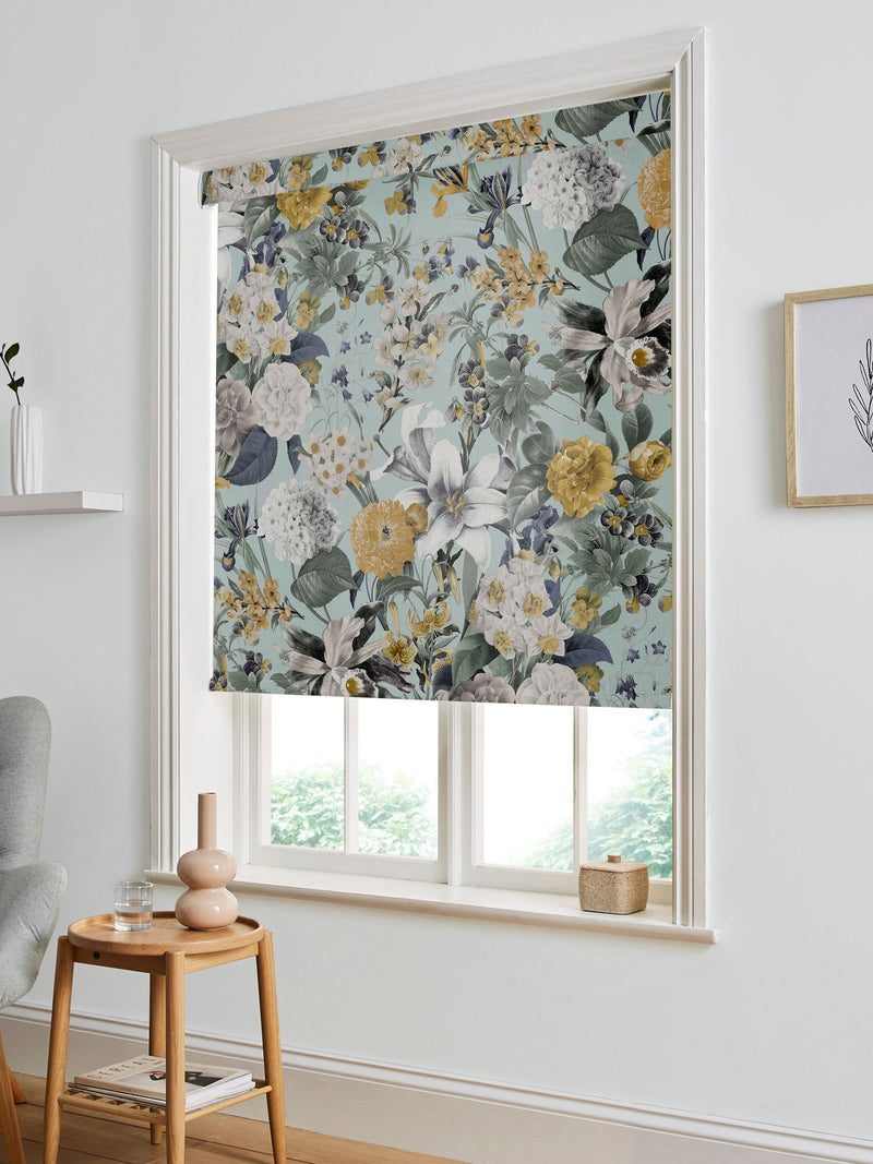 Graham & Brown roller blind Morning Blue Glasshouse, imported from the UK