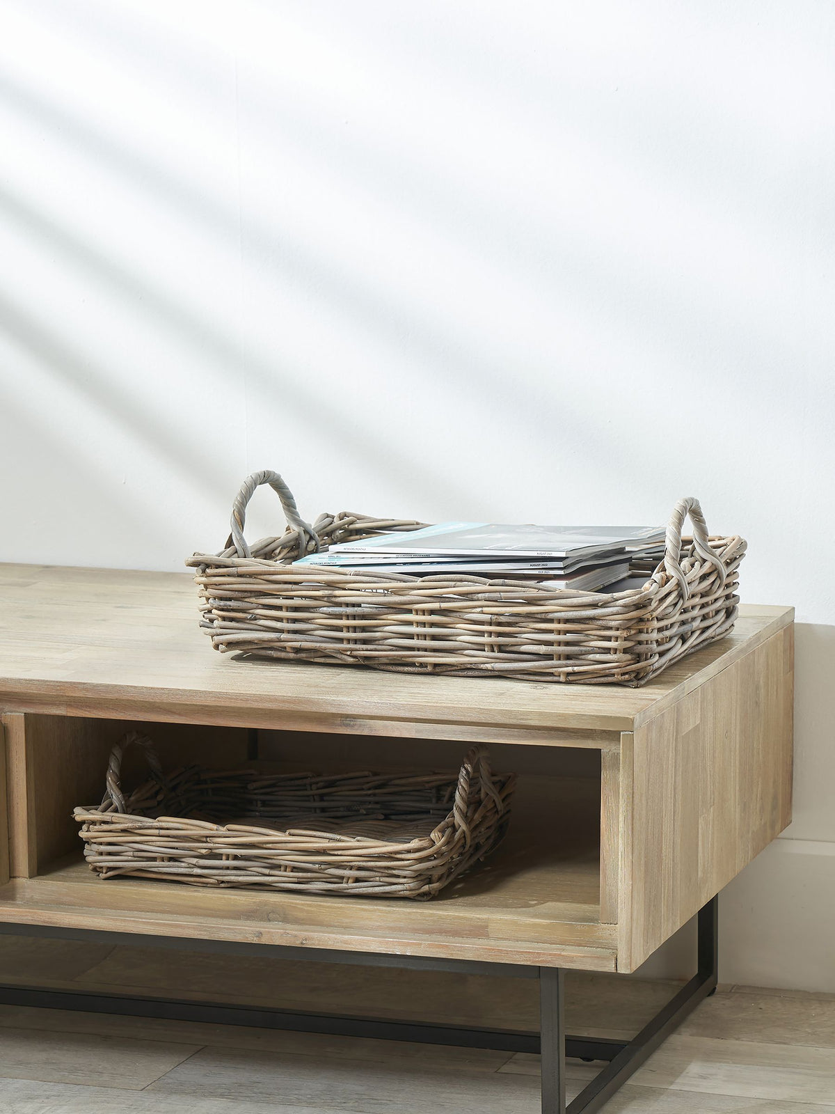 Pacific grey Kubu tray storage baskets set of 2 - British product