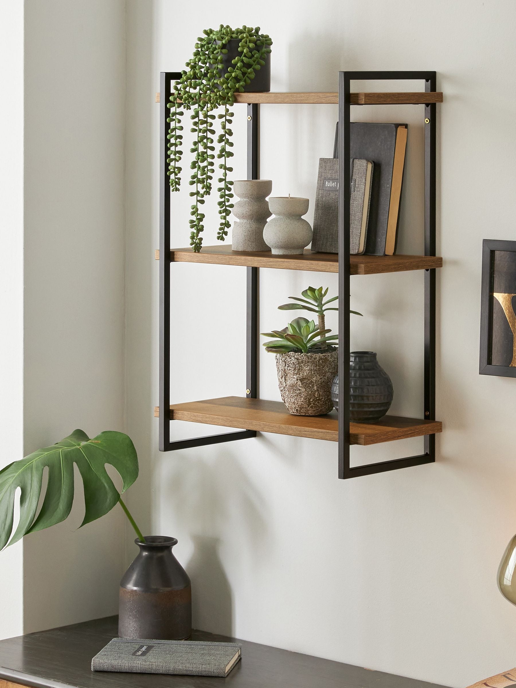 Bronx Dark Wide 3 Tier Wall Shelves 75cm