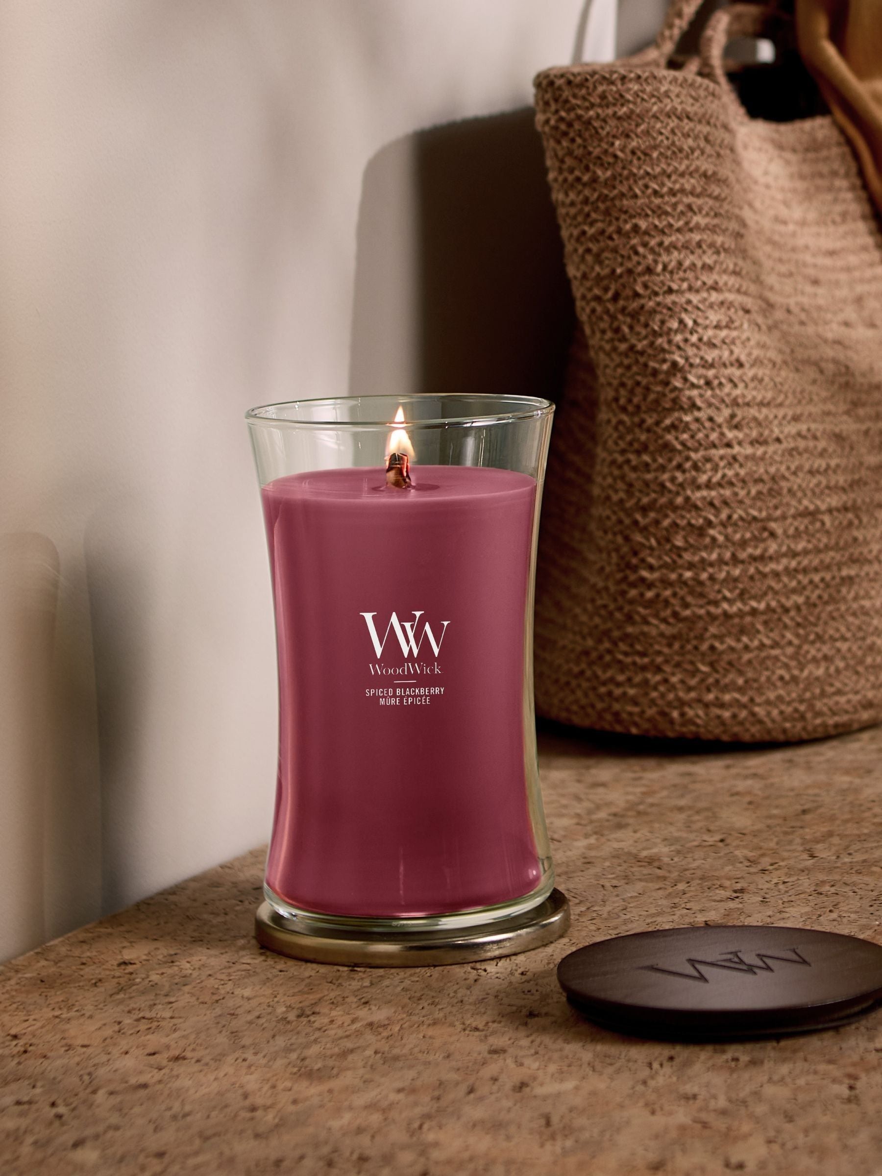 Woodwick red hourglass large candle, UK version