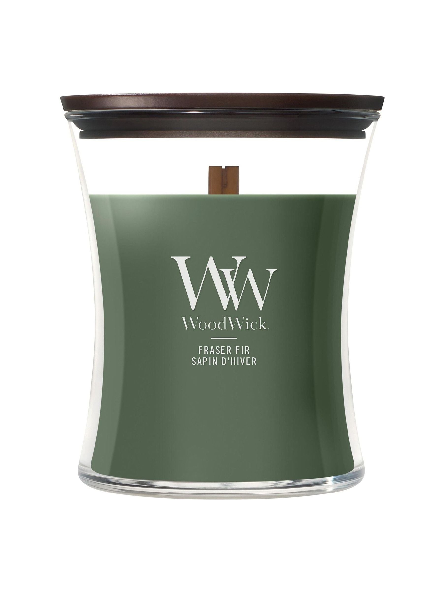 WoodWick Fraser Fir hourglass candle, imported from the UK