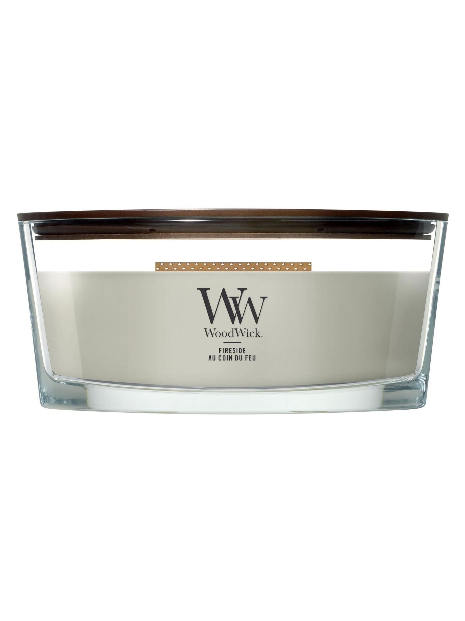 WoodWick Fireside scented candle grey ellipse 9cm, imported from the UK