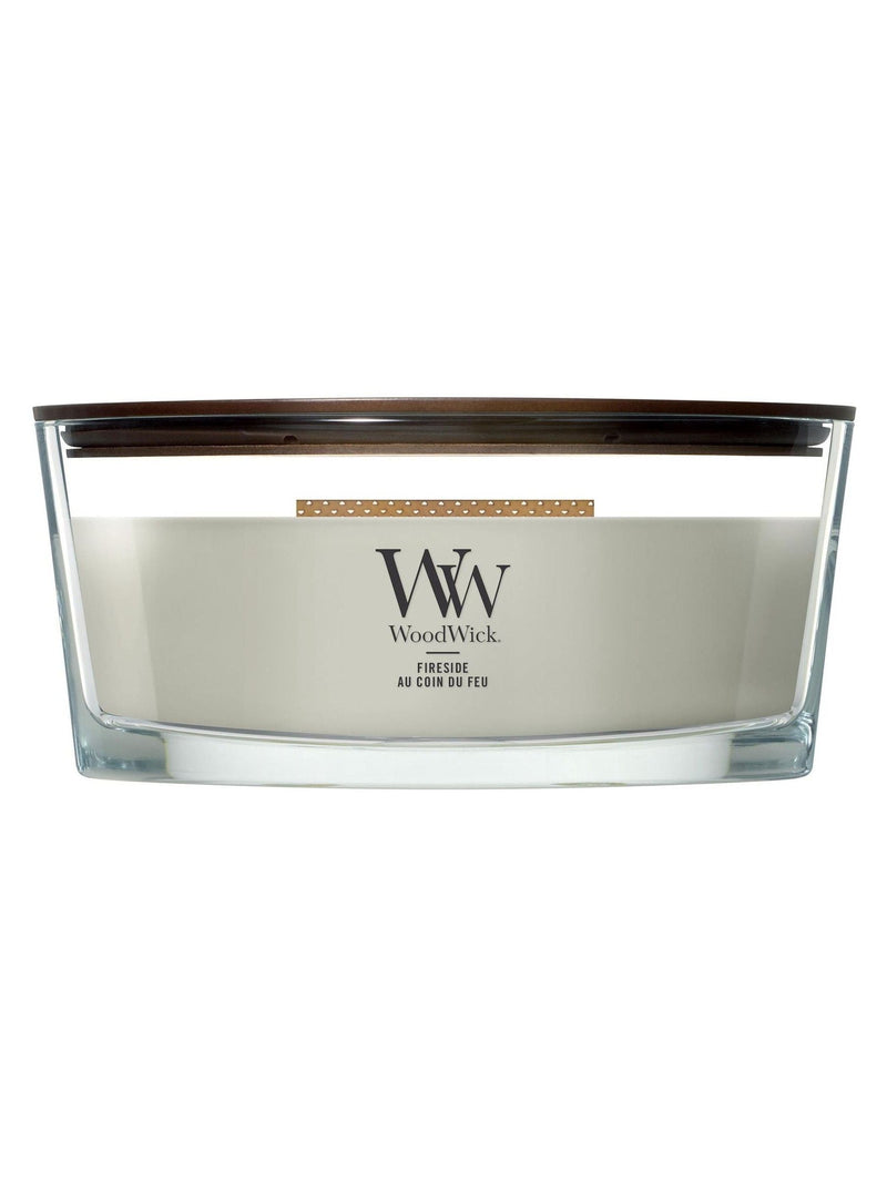 WoodWick Fireside scented candle grey ellipse 9cm, imported from the UK