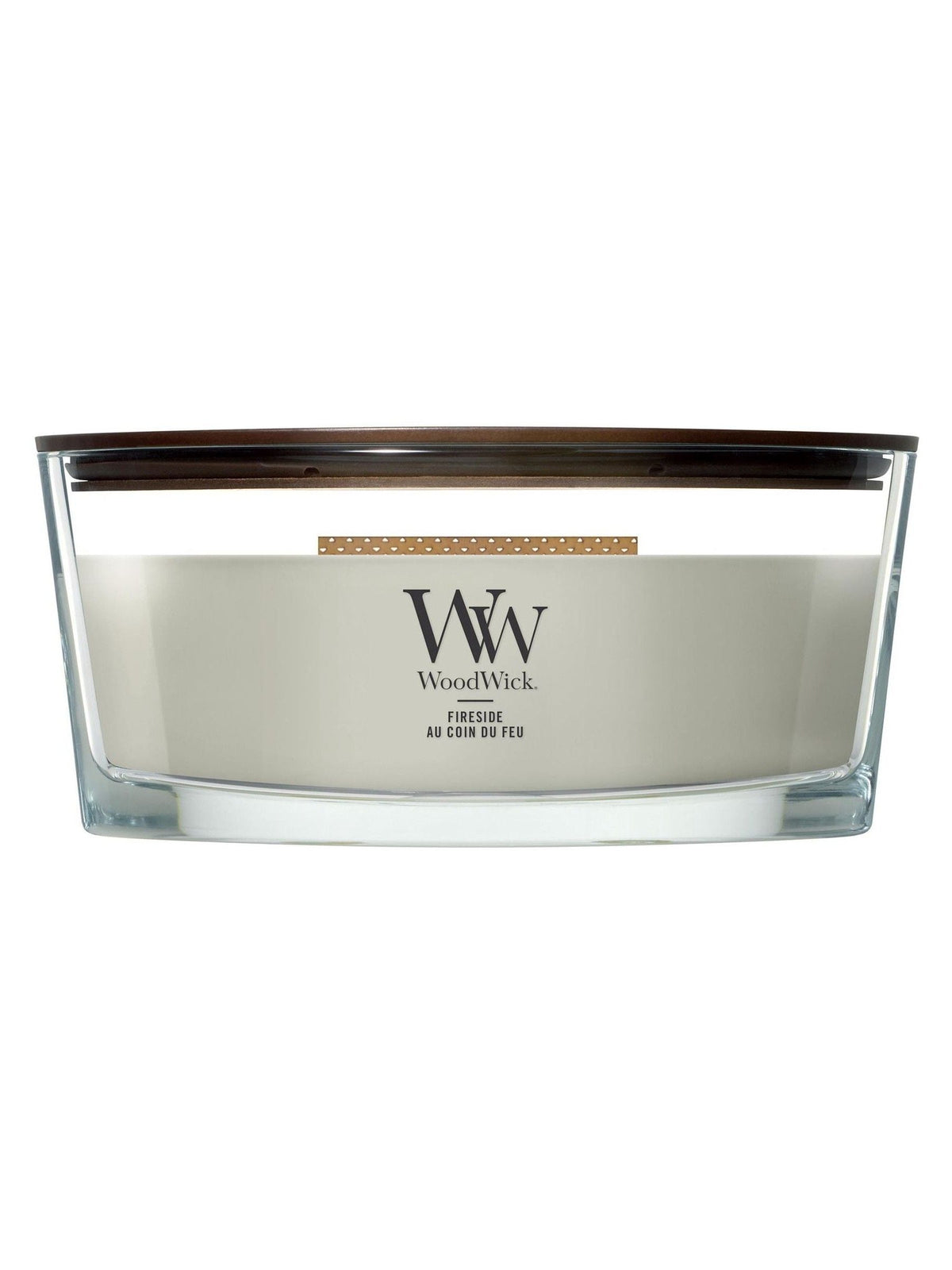 WoodWick Fireside scented candle grey ellipse 9cm, imported from the UK
