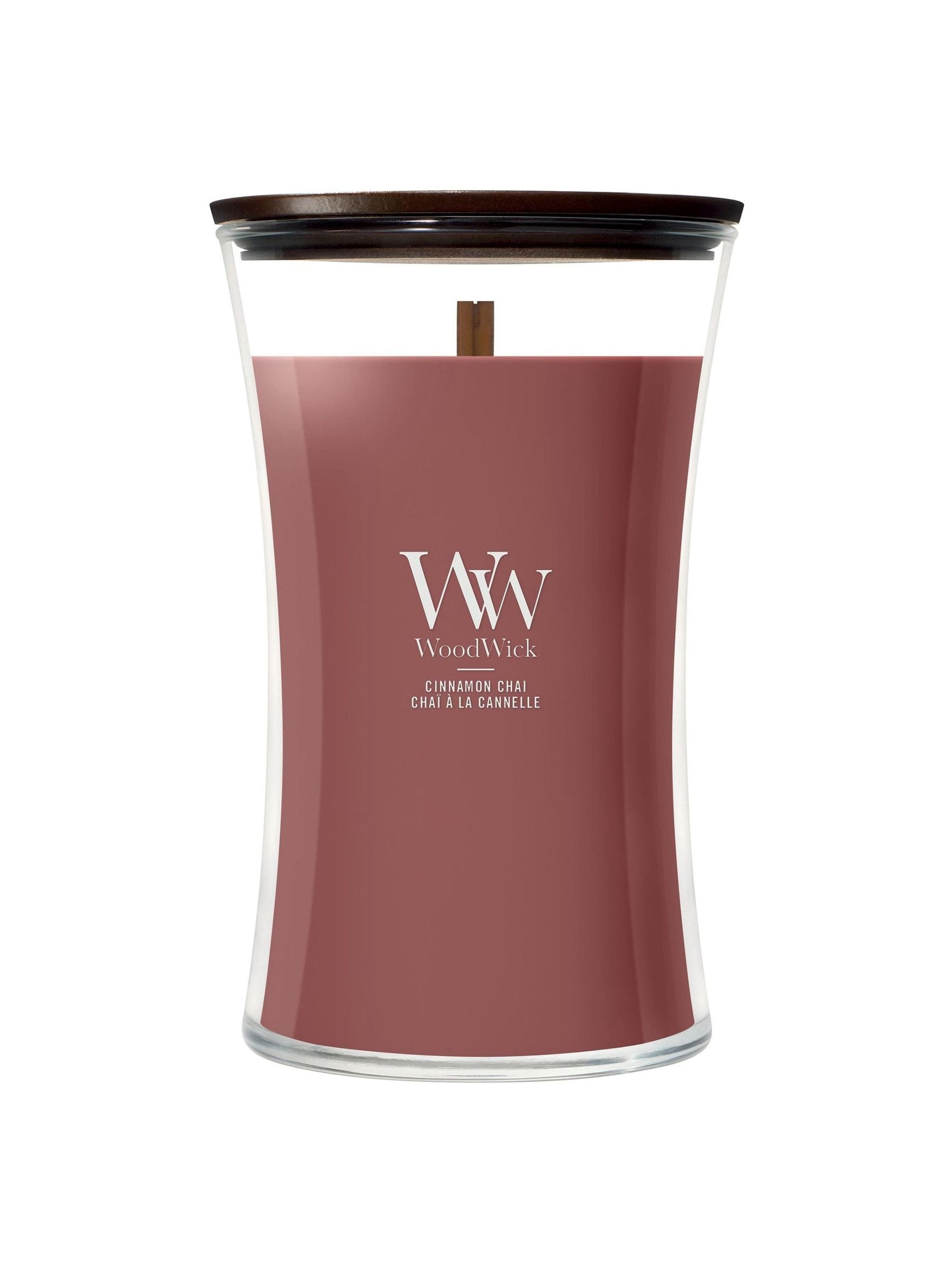 Woodwick Burgundy hourglass candle Cinnamon Chai, UK version