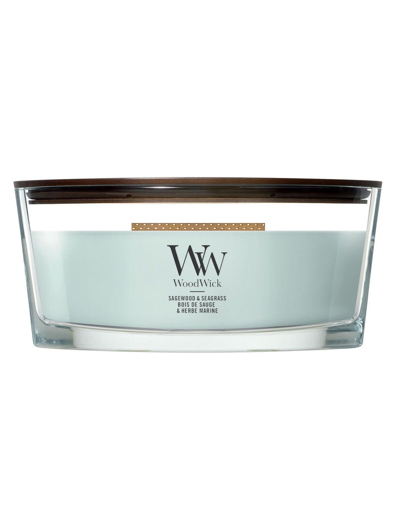 Woodwick blue ellipse candle, UK version