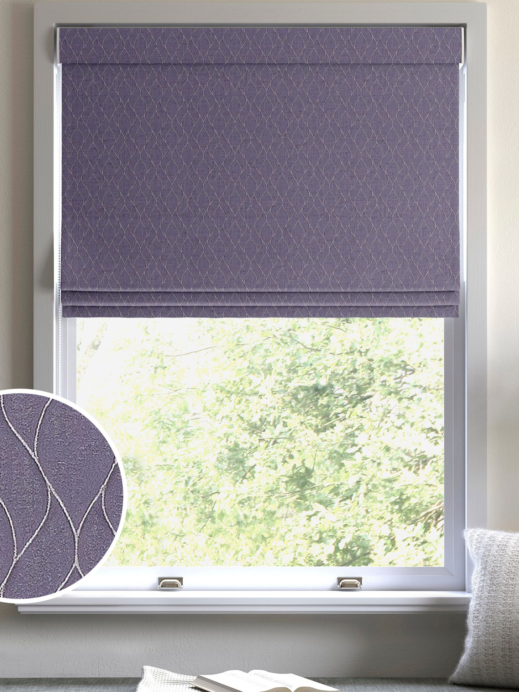 Purple Molton made to measure roman blind, imported from the UK