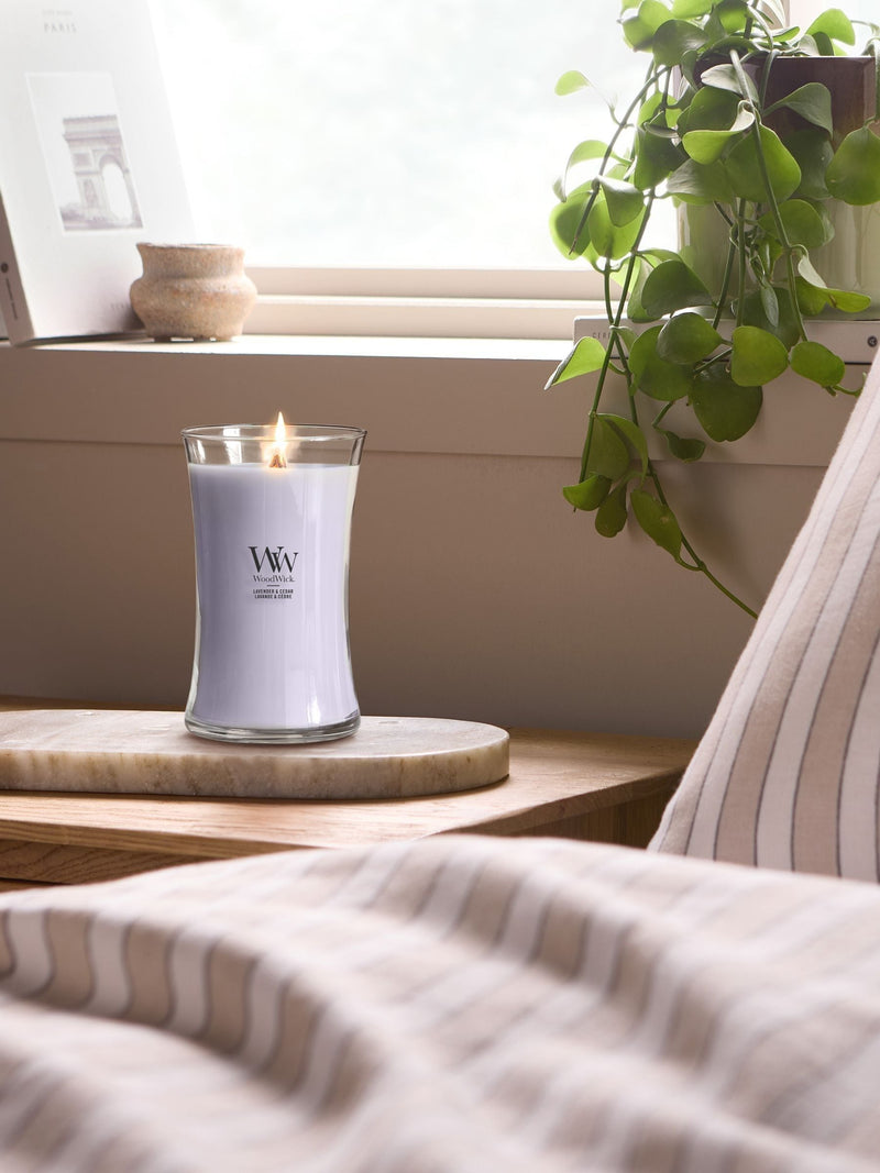WoodWick Lilac medium hourglass candle (British brand)